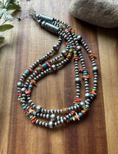 Load image into Gallery viewer, Sterling Silver Multi Strand Stone Spiny Turquoise Pearls Bead Necklace. 20 inch