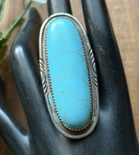 Load image into Gallery viewer, Vintage Old Pawn Navajo Sterling Silver Blue Turquoise Ring Size 7.5 Signed