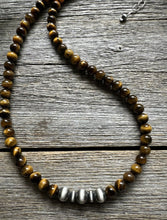 Load image into Gallery viewer, Southwestern 925 Sterling Silver Tigers Eye Pearls Bead Necklace 18 inch