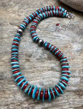 Load image into Gallery viewer, Sterling Silver Blue Turquoise Coral Bead Necklace. 18 inch