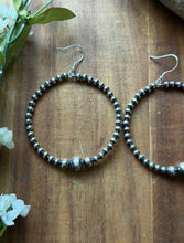 Load image into Gallery viewer, Southwestern Graduated Sterling Silver Pearls Bead Hoop Earrings. Gift. 3 Inch