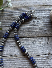 Load image into Gallery viewer, Southwestern 925 Sterling Silver Lapis Pearls Bead Necklace 18 Inch