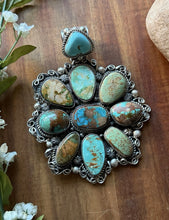 Load image into Gallery viewer, Navajo Sterling Silver Blue Green Royston Turquoise Cluster Handmade Pendant CY