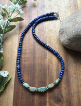Load image into Gallery viewer, Sterling Silver Blue Lapis Turquoise Nuggets Bead Necklace 18 inch Gift