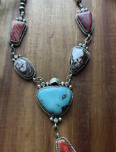 Load image into Gallery viewer, Navajo Sterling Silver Multi Stone Turquoise Lariat Pearls Bead Necklace RY