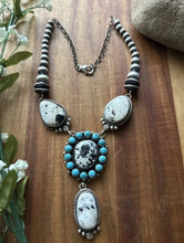 Load image into Gallery viewer, Navajo Sterling Silver White Buffalo Turquoise Cluster Chain Lariat Necklace CY