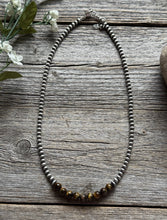 Load image into Gallery viewer, Round Tigers Eye 4mm Sterling Silver Pearls Choker Bead Necklace. 16 Inch. Gift
