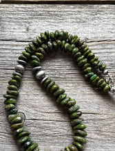 Load image into Gallery viewer, Sterling Silver Green Turquoise Nuggets W Pearls Bead Necklace. 18 Inch