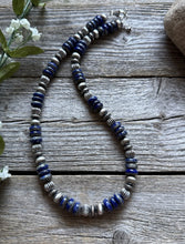 Load image into Gallery viewer, Southwestern 925 Sterling Silver Lapis Pearls Bead Necklace 18 Inch