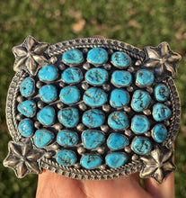 Load image into Gallery viewer, Native American Sterling Silver Blue Turquoise Cluster Belt Buckle Signed