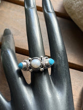 Load image into Gallery viewer, Native American Sterling Silver Freshwater Pearl Turquoise Ring Size 8