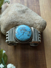 Load image into Gallery viewer, Navajo Native American Sterling Silver Blue Turquoise Cuff Bracelet Martinez