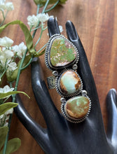Load image into Gallery viewer, Native American Sterling Silver Green Royston Turquoise Adjustable Ring K Yazzie