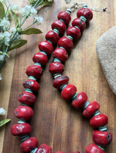 Load image into Gallery viewer, Heavy Chunky Sterling Silver Red Coral Bead Necklace. 20 inch Gift