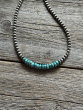 Load image into Gallery viewer, Blue Turquoise 4mm Sterling Silver Pearls Choker Bead Necklace. 16 Inch. Gift