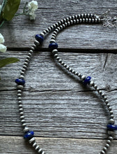 Load image into Gallery viewer, Southwestern Sterling Silver Lapis 4mm Pearls Bead Necklace. 18 Inch. Gift