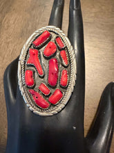 Load image into Gallery viewer, Navajo sterling silver red coral ring adjustable