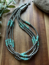 Load image into Gallery viewer, Sterling Silver Multi Strand Turquoise Pearls Bead Necklace 20 Inch