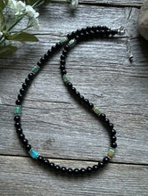 Load image into Gallery viewer, Sterling Silver Black Onyx Turquoise Bead Necklace. 18 Inch Gift