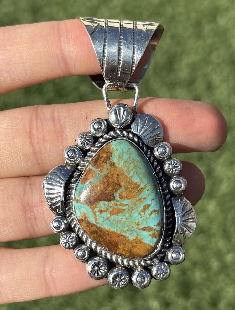 Navajo Native American Sterling Silver Turquoise Handmade Pendant R Yazzie Gift
