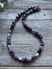 Load image into Gallery viewer, Sterling Silver Charoite Turquoise Bead Necklace. 18 Inch