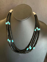 Load image into Gallery viewer, Sterling silver black onyx turquoise necklace 24 inch
