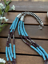 Load image into Gallery viewer, Sterling Silver Multi Strand Purple Spiny Oyster Turquoise Bead Necklace 26 Inch