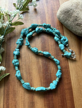 Load image into Gallery viewer, Sterling Silver Blue Turquoise Nuggets W Pearls Bead Necklace. 24 inch