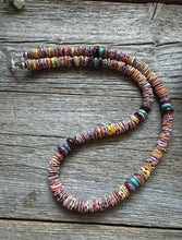 Load image into Gallery viewer, Sterling Silver Multi Color Stone Shell Spiny Turquoise Bead Necklace 18 inch