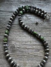 Load image into Gallery viewer, Sterling Silver Pearls Sonoran Gold Turquoise Nuggets Corrugated Bead Necklace
