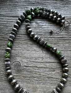 Sterling Silver Pearls Sonoran Gold Turquoise Nuggets Corrugated Bead Necklace