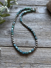 Load image into Gallery viewer, Sterling Silver Blue Green Turquoise W Pearls Bead Necklace. 18 inch