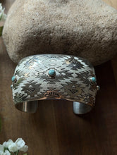 Load image into Gallery viewer, Navajo Native American Sterling Silver Turquoise Cuff Bracelet T
