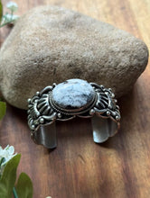 Load image into Gallery viewer, Tsosie White TO Sterling Silver White Buffalo Turquoise Cuff Bracelet Navajo
