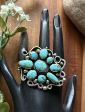 Load image into Gallery viewer, Navajo Sterling Silver Sonoran Gold Turquoise Cluster Ring. Size 8 Geneva