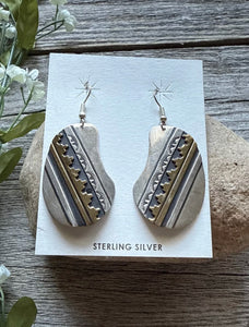 T and R Singer Native American Sterling Silver Gold Filled Earrings. 2.25 Inch