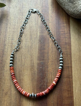 Load image into Gallery viewer, Sterling Silver Graduated Spiny Oyster Pearls Chain Bead Necklace. 16 Inch. Gift