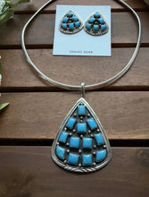 Load image into Gallery viewer, Navajo Sterling Silver Turquoise Cluster Pendant Necklace Earrings Set WR