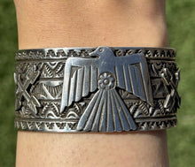Load image into Gallery viewer, Tsosie White TO Sterling Silver Thunderbird Cuff Bracelet Navajo Gift