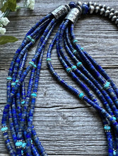 Load image into Gallery viewer, Sterling Silver Multi Strand Stone Lapis Turquoise Bead Necklace. 30 inch