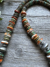 Load image into Gallery viewer, Sterling Silver Green Turquoise Spiny Oyster Multi Stone Bead Necklace 26 Inch