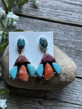 Load image into Gallery viewer, Navajo 925 Sterling Silver Multi Stone Cluster Earrings Marcella James