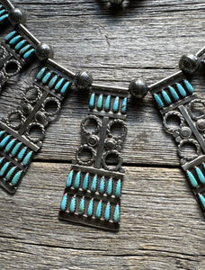 Native American Navajo Sterling Silver Turquoise Pearls Bead Necklace L By Joe