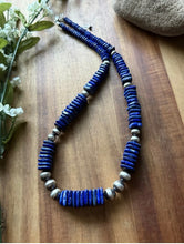 Load image into Gallery viewer, Sterling Silver Graduated Lapis Pearls Bead Necklace. 20 Inch. Gift