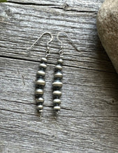 Load image into Gallery viewer, Southwestern 925 Sterling Silver Graduated Pearls Bead Earrings 5mm 8mm. 2.5&quot;