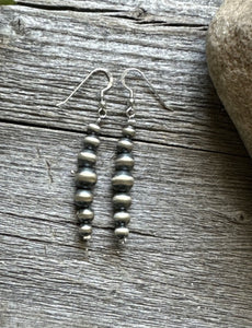 Southwestern 925 Sterling Silver Graduated Pearls Bead Earrings 5mm 8mm. 2.5"