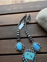 Load image into Gallery viewer, Navajo Sterling Silver Turquoise Lariat Pearls Chain Bead Necklace K Yazzie