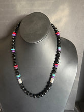 Load image into Gallery viewer, Sterling silver black onyx bead necklace 25 inch