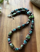 Load image into Gallery viewer, Sterling Silver Turquoise Nuggets Purple Spiny Oyster Bead Necklace. 20 Inch