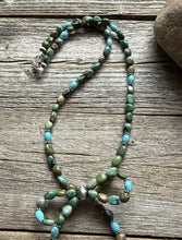 Load image into Gallery viewer, Bow Blue Green Turquoise Sterling Silver Pearls Bead Necklace. 18 Inch. Gift